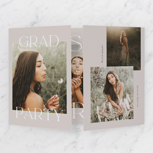 Bold Designation Graduation Invitation, Beige, Gate Fold, Write Your Own, Matte, Folded Smooth Cardstock, Square