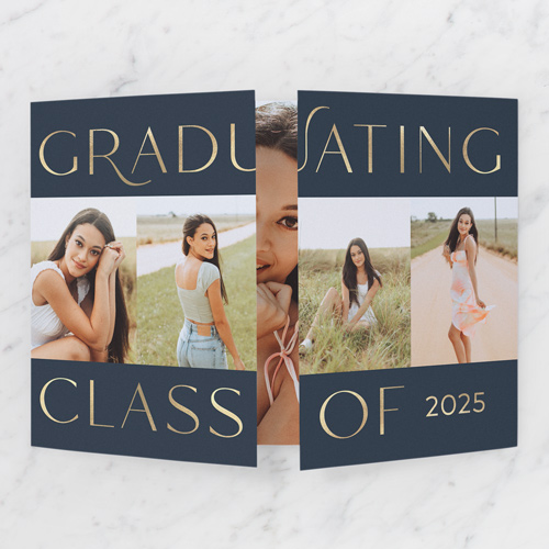 Graceful Grad Graduation Announcement, Black, Gate Fold, Pearl Shimmer Cardstock, Square