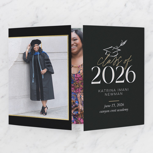 Classy Chic Graduation Announcement, Black, Gate Fold, Matte, Folded Smooth Cardstock, Square, Black