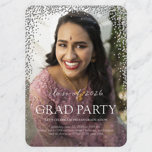 Sparkling Sprinkle Graduation Invitation, White, Write Your Own, Silver Glitter, Matte, Signature Smooth Cardstock, Rounded, White