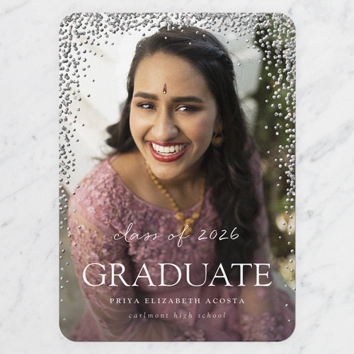 Sparkling Sprinkle Graduation Announcement, White, Write Your Own, Silver Glitter, Matte, Signature Smooth Cardstock, Rounded, White
