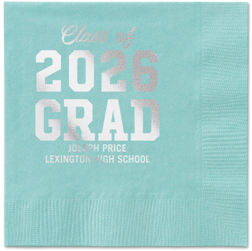 Collegiate Celebration Napkin, Grey, Aqua, silver