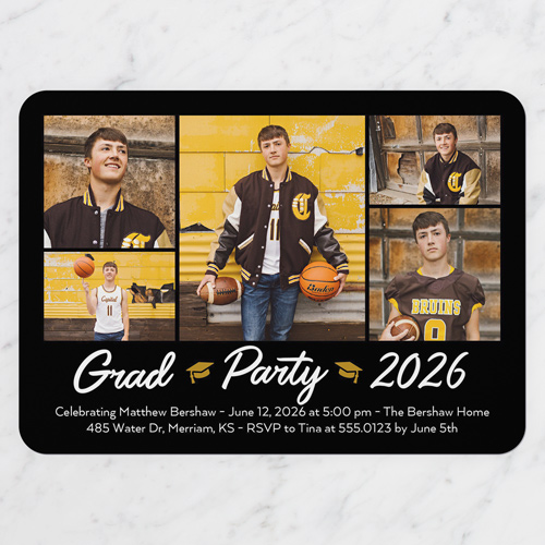 Script Grad Gallery Graduation Invitation, Black, 5x7 Flat, Pearl Shimmer Cardstock, Rounded, Black