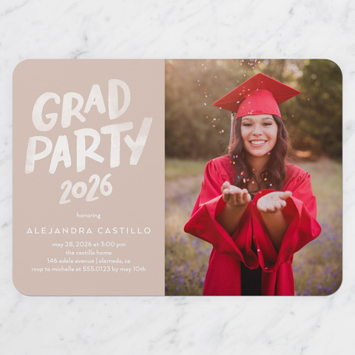Collegiate Celebration Graduation Invitation, Brown, 5x7 Flat, Standard Smooth Cardstock, Rounded, Alpaca