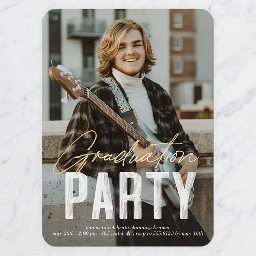 Textured Overlay Graduation Invitation, White, 5x7 Flat, Pearl Shimmer Cardstock, Rounded, White