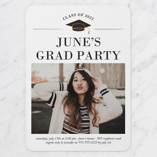Little Cap Graduation Invitation, White, 5x7 Flat, Matte, Signature Smooth Cardstock, Rounded