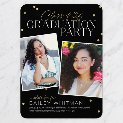 Confetti Congrats Graduation Invitation, Black, 5x7 Flat, Matte, Signature Smooth Cardstock, Rounded