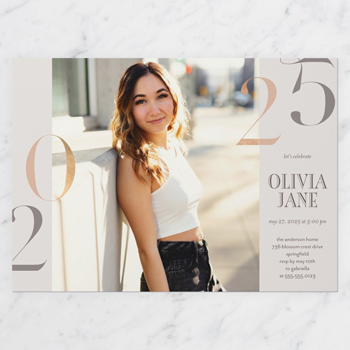 Bookend Year Graduation Invitation, Grey, 5x7 Flat, Luxe Double-Thick Cardstock, Square