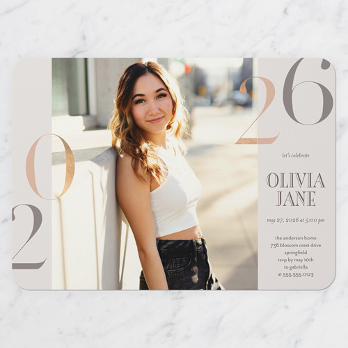 Bookend Year Graduation Invitation, Grey, 5x7 Flat, Standard Smooth Cardstock, Rounded, Whisper Gray