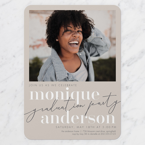 Window Grad Graduation Invitation, Beige, 5x7 Flat, Matte, Signature Smooth Cardstock, Rounded