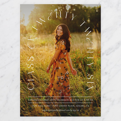 Type Arch Graduation Invitation, White, 5x7 Flat, 100% Recycled Cardstock , Square, White