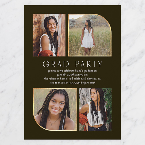 Arched Grad Graduation Invitation, Black, 5x7 Flat, Matte, Signature Smooth Cardstock, Square, Coal