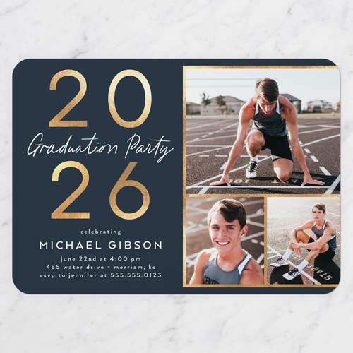 Big Era Graduation Invitation, Blue, 5x7 Flat, Standard Smooth Cardstock, Rounded, Navy