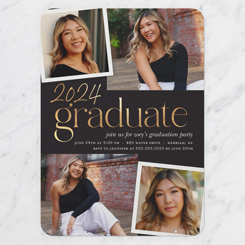 Overlayed Photos Graduation Invitation, Rounded Corners, -Black-5x7 Flat Card-2024