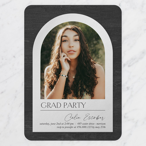 Textured Arch Graduation Invitation, Black, 5x7 Flat, Write Your Own, 100% Recycled Cardstock , Rounded