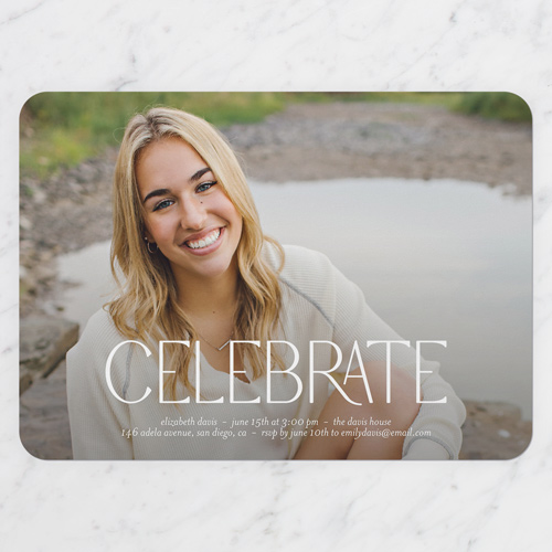 Quiet Type Graduation Invitation, White, none, 5x7 Flat, Pearl Shimmer Cardstock, Rounded, White