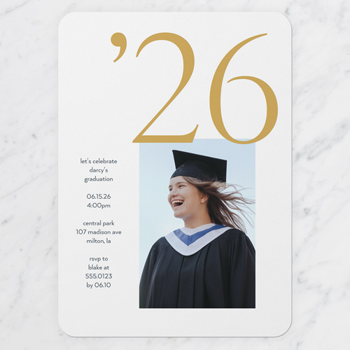 Immense Year Graduation Invitation, White, 5x7 Flat, Pearl Shimmer Cardstock, Rounded, White
