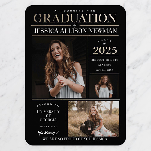 Info Grid Graduation Announcement, Black, 5x7 Flat, 100% Recycled Cardstock , Rounded