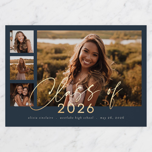 Grad Script Graduation Announcement, Black, 5x7 Flat, Standard Smooth Cardstock, Square, Silhouette