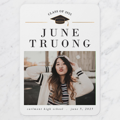 Little Cap Graduation Announcement, White, 5x7 Flat, Pearl Shimmer Cardstock, Rounded