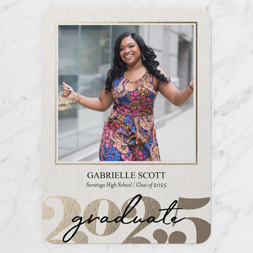 Antique Grad Graduation Announcement, Beige, 5x7 Flat, Pearl Shimmer Cardstock, Rounded