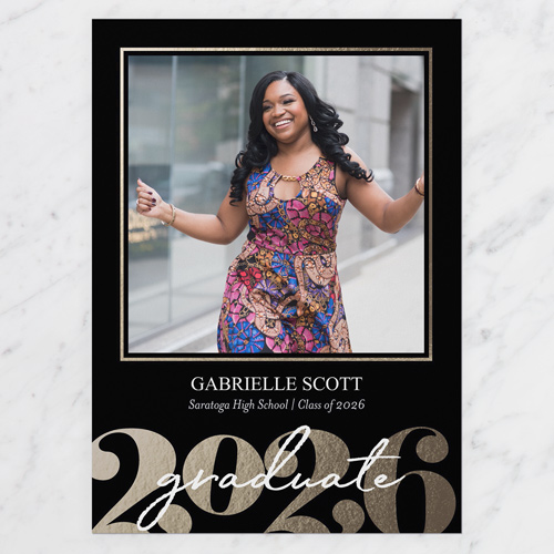 Antique Grad Graduation Announcement, Black, 5x7 Flat, Pearl Shimmer Cardstock, Square, Black