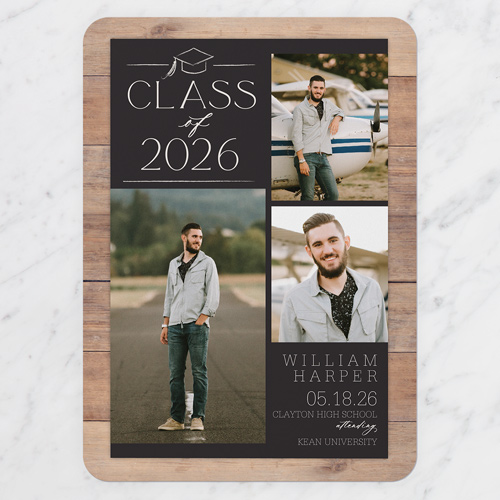 Classy Commencement Graduation Announcement, Black, 5x7 Flat, Pearl Shimmer Cardstock, Rounded, Black