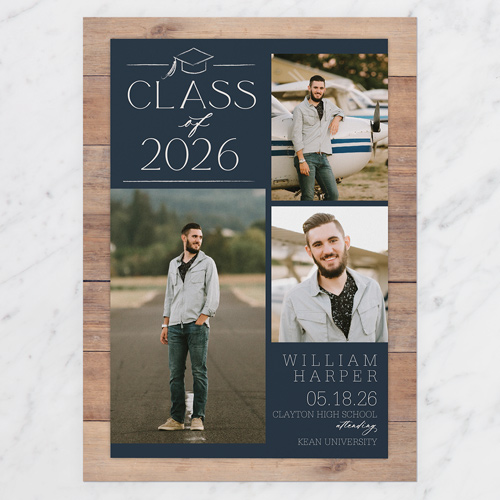 Classy Commencement Graduation Announcement, Blue, 5x7 Flat, 100% Recycled Cardstock , Square, Midnight