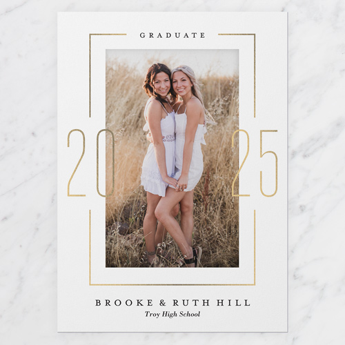 Framed Grad Graduation Announcement, White, 5x7 Flat, 100% Recycled Cardstock , Square