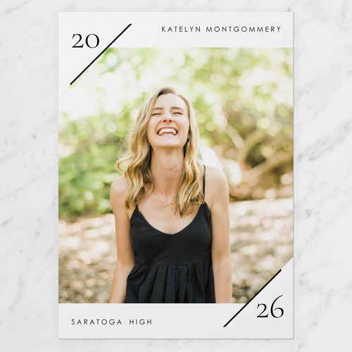 Scholarly Slash Graduation Announcement, White, 5x7 Flat, Pearl Shimmer Cardstock, Square, White