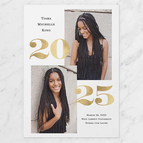 Lustrous Year Graduation Announcement, Orange, 5x7 Flat, Luxe Double-Thick Cardstock, Square
