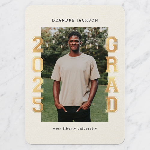 Collegiate Columns Graduation Announcement, Beige, 5x7 Flat, Matte, Signature Smooth Cardstock, Rounded
