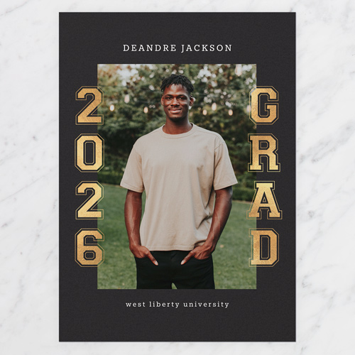 Collegiate Columns Graduation Announcement, Black, 5x7 Flat, 100% Recycled Cardstock , Square, Black