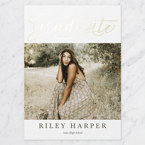 Exultant Grad Graduation Announcement, Gold Foil, White, 5x7 Flat, Luxe Double-Thick Cardstock, Square