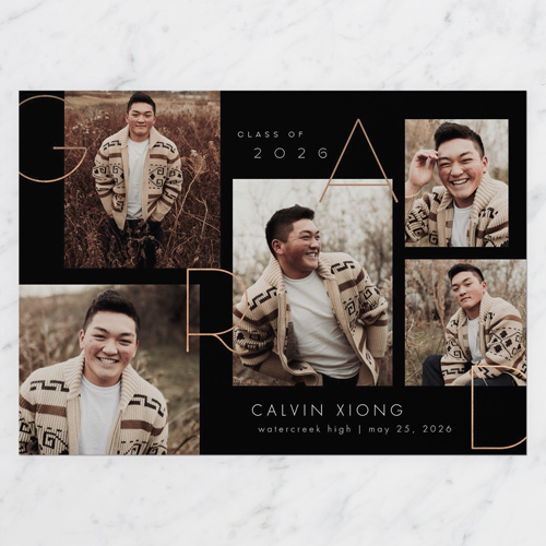 Scattered Letters Graduation Announcement, Black, 5x7 Flat, 100% Recycled Cardstock , Square, Black