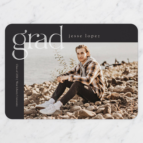 Painted Grad Graduation Announcement, Grey, 5x7 Flat, Matte, Signature Smooth Cardstock, Rounded, Charcoal