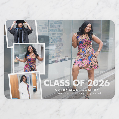 Class Snaps Graduation Announcement, White, 5x7 Flat, Write Your Own, Standard Smooth Cardstock, Rounded, White