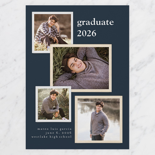 Layered Pictures Graduation Announcement, Blue, 5x7 Flat, Write Your Own, Luxe Double-Thick Cardstock, Square, Deep Blue