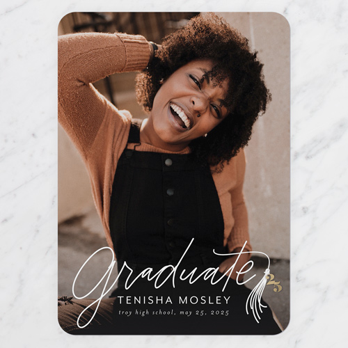 Graceful Tassel Graduation Announcement, Rounded Corners, -White-5x7 Flat Card-2025