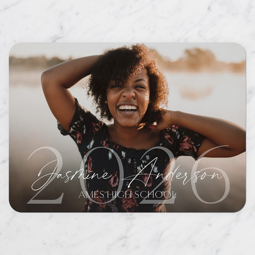 Antique Celebration Graduation Announcement, none, White, 5x7 Flat, 100% Recycled Cardstock , Rounded, White