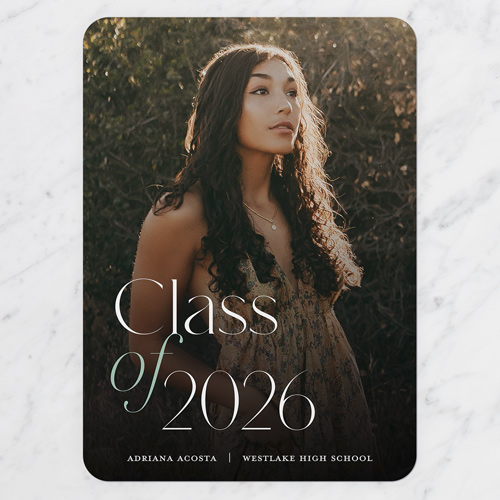 Class Elegance Graduation Announcement, White, 5x7 Flat, Matte, Signature Smooth Cardstock, Rounded, White