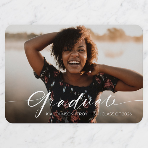 Lovely Penmanship Graduation Announcement, White, 5x7 Flat, Standard Smooth Cardstock, Rounded, White