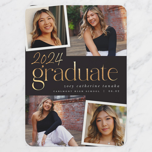 Overlayed Photos Graduation Announcement, Rounded Corners, Black, 5x7 Flat Card, 2024