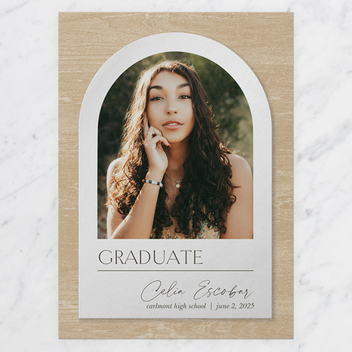 Textured Arch Graduation Announcement, Beige, 5x7 Flat, Write Your Own, Luxe Double-Thick Cardstock, Square