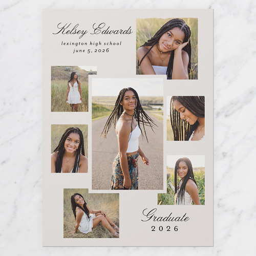 Overlaid Photos Graduation Announcement, Grey, 5x7 Flat, Write Your Own, 100% Recycled Cardstock , Square, Whisper Gray