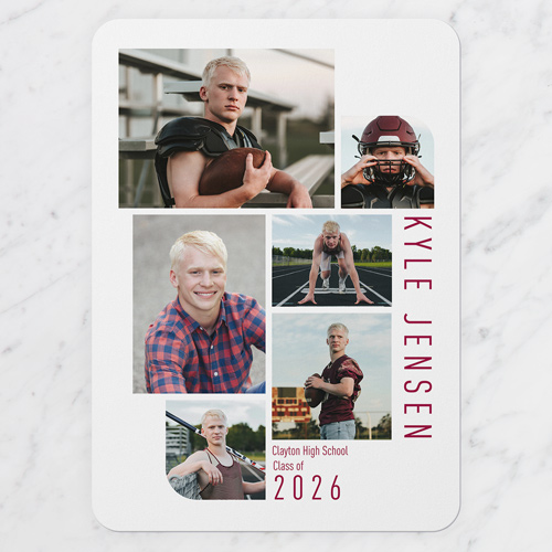 Grad Montage Graduation Announcement, White, 5x7 Flat, Write Your Own, Standard Smooth Cardstock, Rounded, White