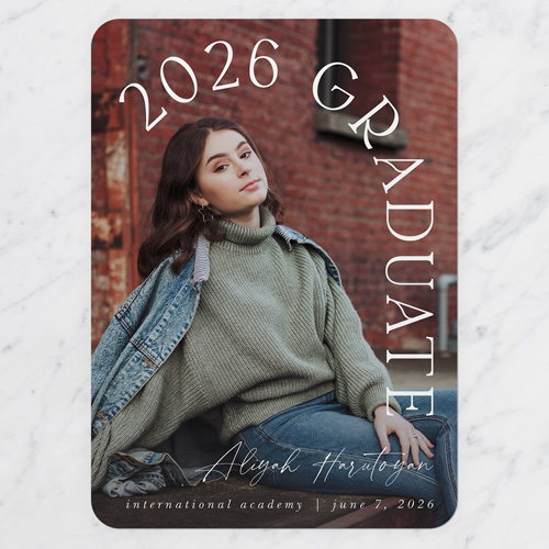 Type Dome Graduation Announcement, White, 5x7 Flat, Matte, Signature Smooth Cardstock, Rounded, White