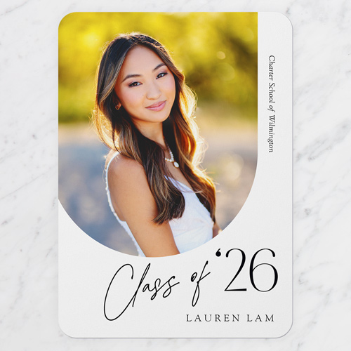 Up Side Graduation Announcement, White, 5x7 Flat, Standard Smooth Cardstock, Rounded, White