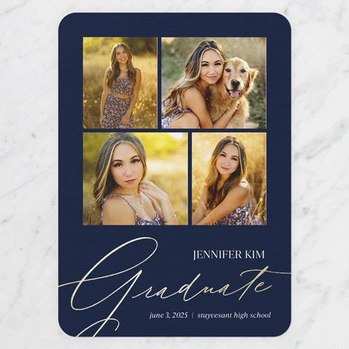 Squared Scholar Graduation Announcement, Gold Foil, Blue, 5x7 Flat, Matte, Signature Smooth Cardstock, Rounded