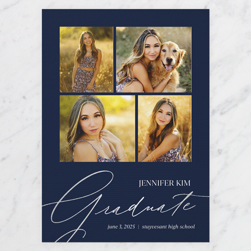 Squared Scholar Graduation Announcement, Blue, Silver Foil, 5x7 Flat, Luxe Double-Thick Cardstock, Square